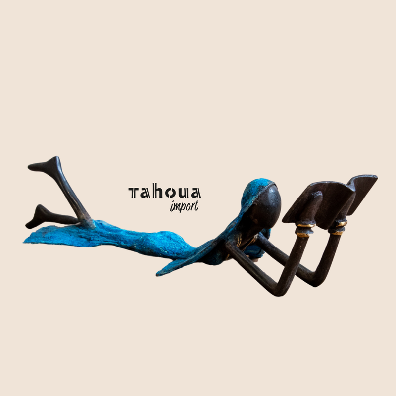 Woman Reading on Stomach - Blue