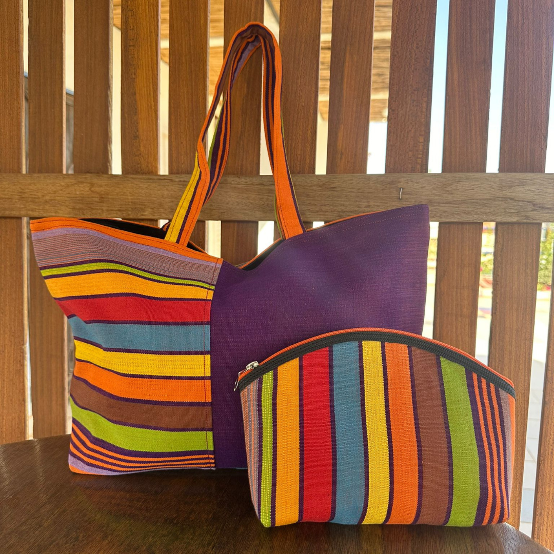 VORVERKAUF: Regenbogen-Stofftasche mit Kosmetiktasche