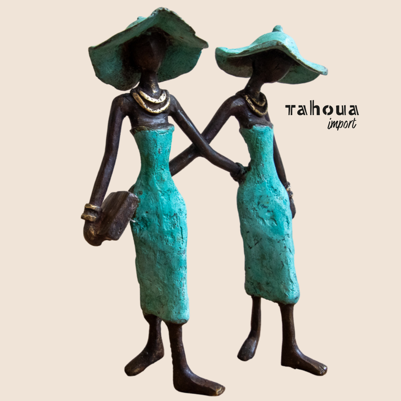 Couple two women with hat and book - Turquoise