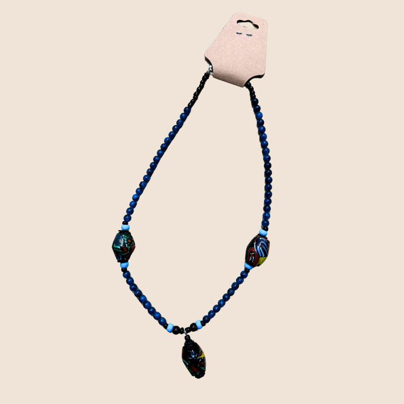 Necklace blue beads with drop