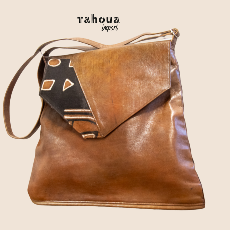 Bag leather brown with Bogolan