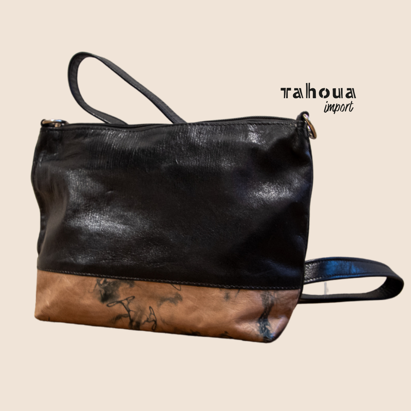 Black leather bag with batik