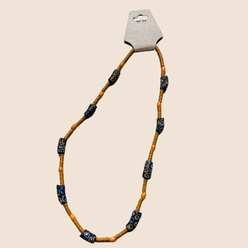 Ketting oranje baquelit met oranje-blauwe kralen