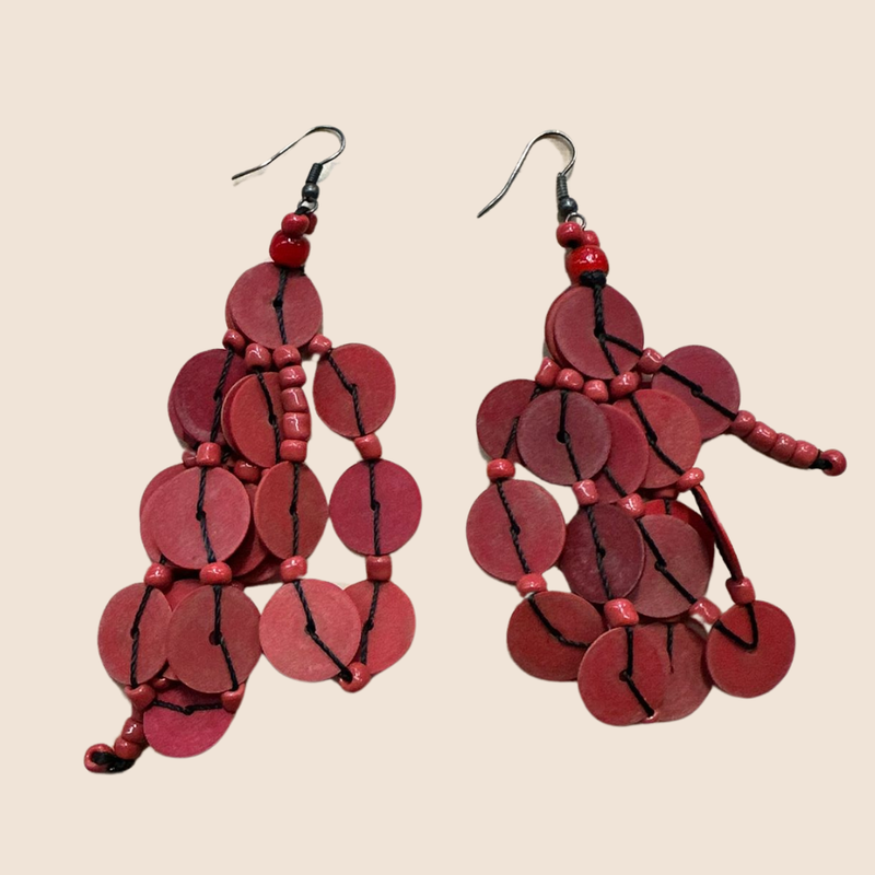 Earrings with red baquelite discs