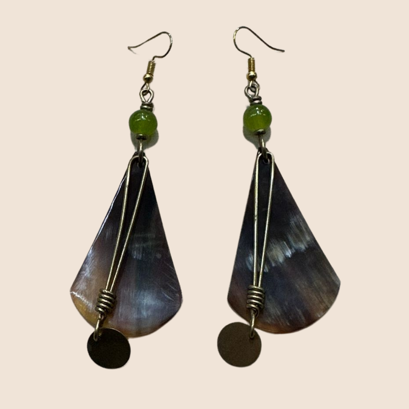 Earrings with horn and bronze detail