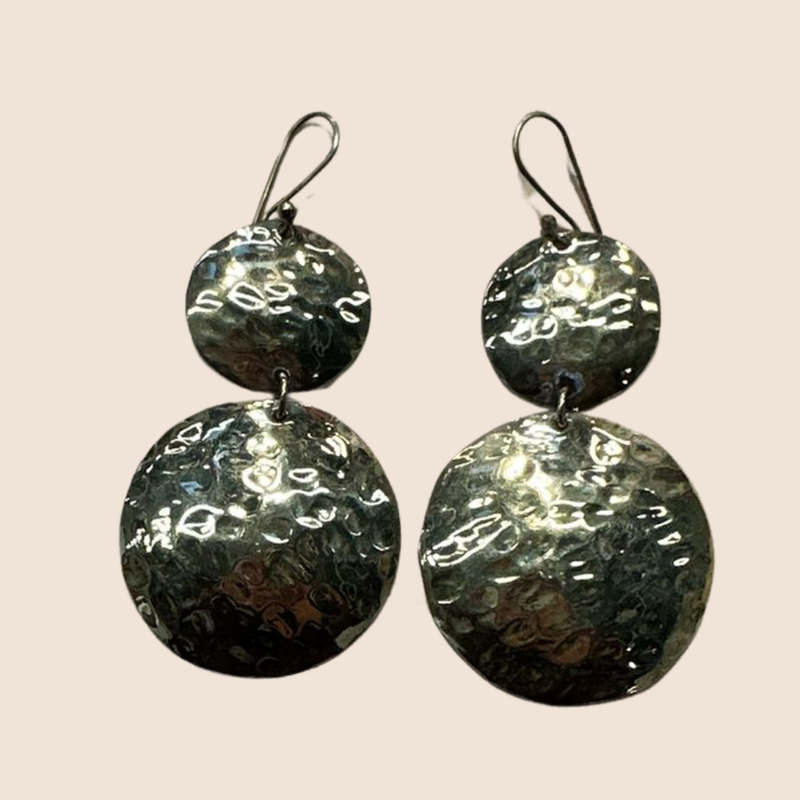 Hammered bronze earrings - two circles